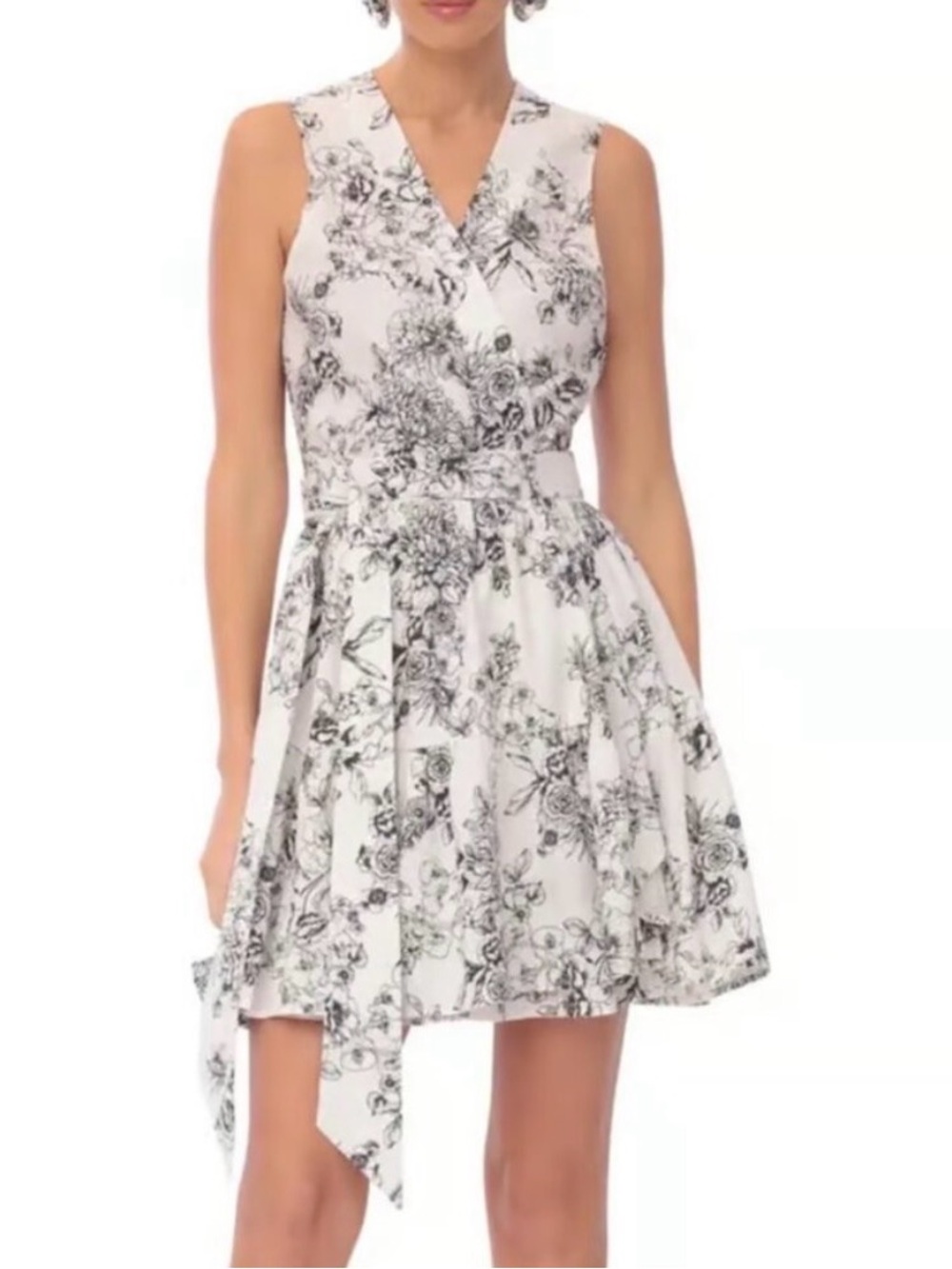 Avec Les Filles Black & White Floral Wrap-Style Mini Dress